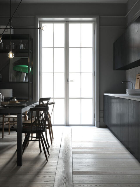 Kitchen with dining area. File type: 3DS MAX, Corona render.