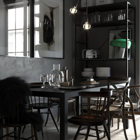 kitchen with dining area 3DS MAX, Corona render.